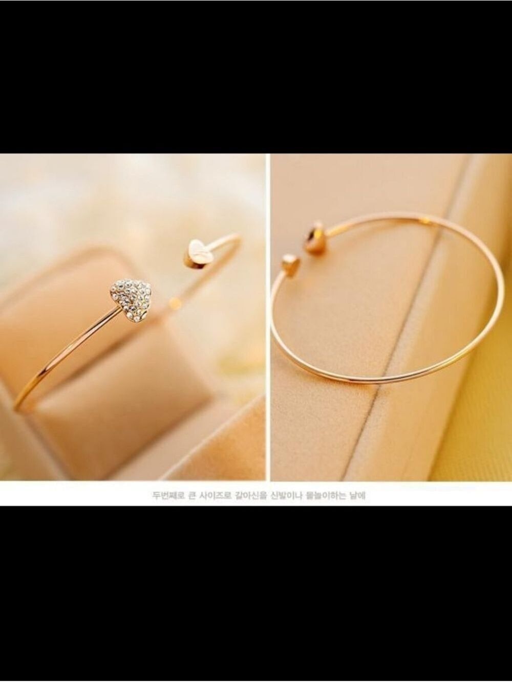 Rose Gold Alloy Heart Rhinestone Open Cuff Bangle Bracelet - Picture 5 of 12